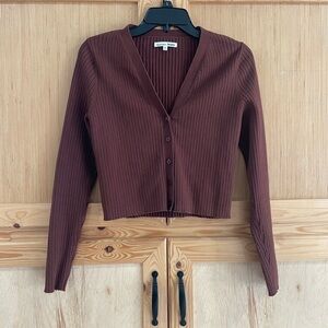 Reformation brown organic cotton classy neutral sweater cardigan top topper